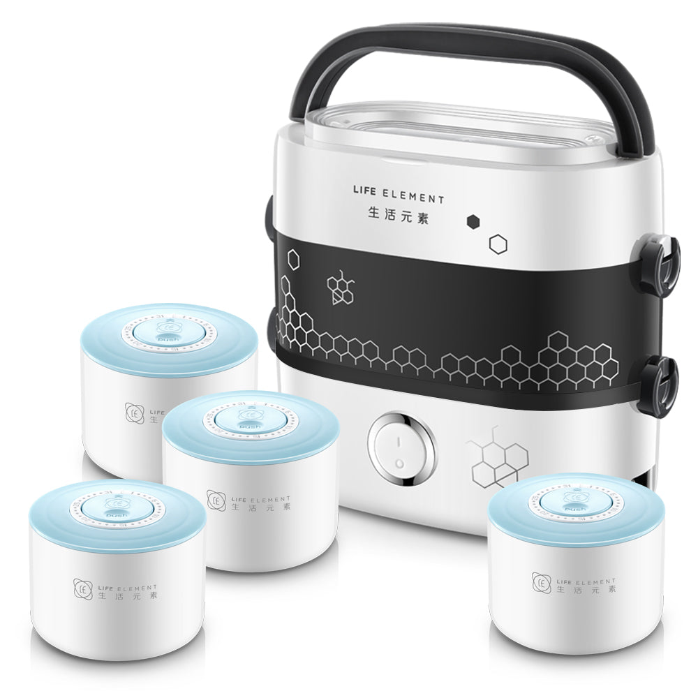 Life Element F1517 1.5L Electric Lunch Box/ Mini Rice Cooker/ 2-Layer with 4 0.37L Ceramic Bowls/ SG Plug/ English Manual/ 1 Year SG Warranty