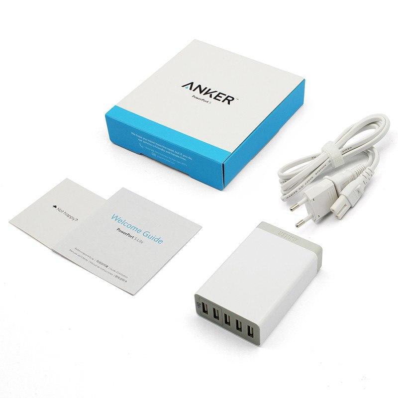 Anker PowerPort5 Lite USB Universal Charger 25W 5 Port Charging Device 5V/5A Output Cargador USB for Phone Tablet/SG Plug