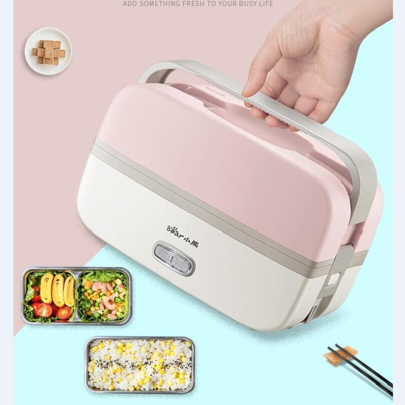 Bear DFH-B10J2 1L Electric Lunch Box/ Mini Rice Cooker/ 2-Layer with 2 Bowls/ SG Plug/ English Manual/ 1 Year SG Warranty