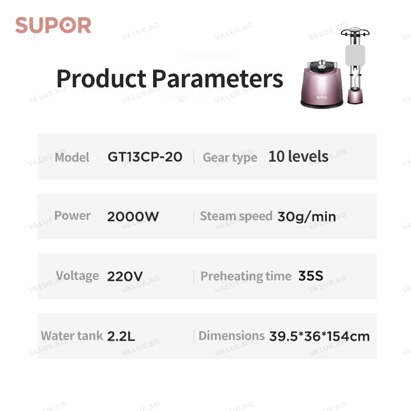 SUPOR (Sub-brand of Tefal) GT13CP-20 Garment Steamer with Ironning Board/ 2.2L Big Tank/ 1600W High Power/ SG Plug/ 1Y Warranty