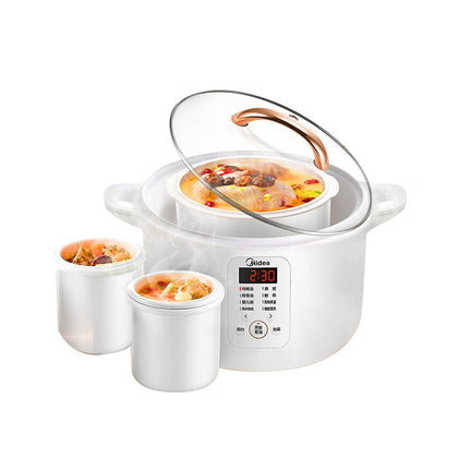 Midea MD-DZ16E102 1.6L (1×1.6L+2×0.5L) White Ceramic Electric Slow Cooker/ SG Plug/ Up to 1 Year SG Warranty