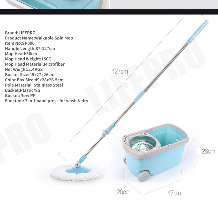 LIFEPRO SP600 Magic Mop/ Spin Mop/ Premium Quality/Metal Plate/ 3 Mop Heads Included