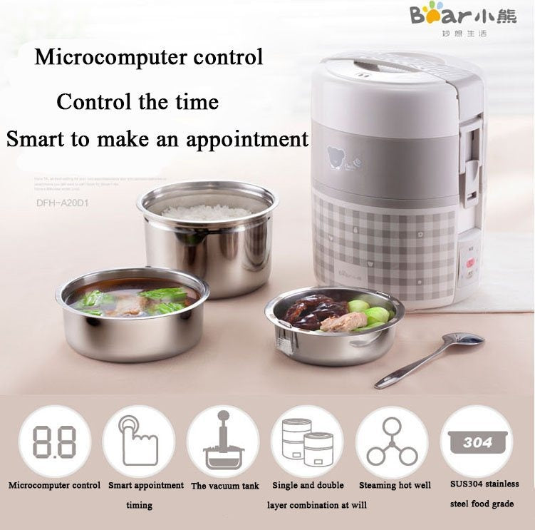 Bear DFH-A20D1 2L Electric Lunch Box/ Mini Rice Cooker/ 2-Layer with 3 Bowls/ Timer/ SG Plug/ English Manual/ 1 Year SG Warranty