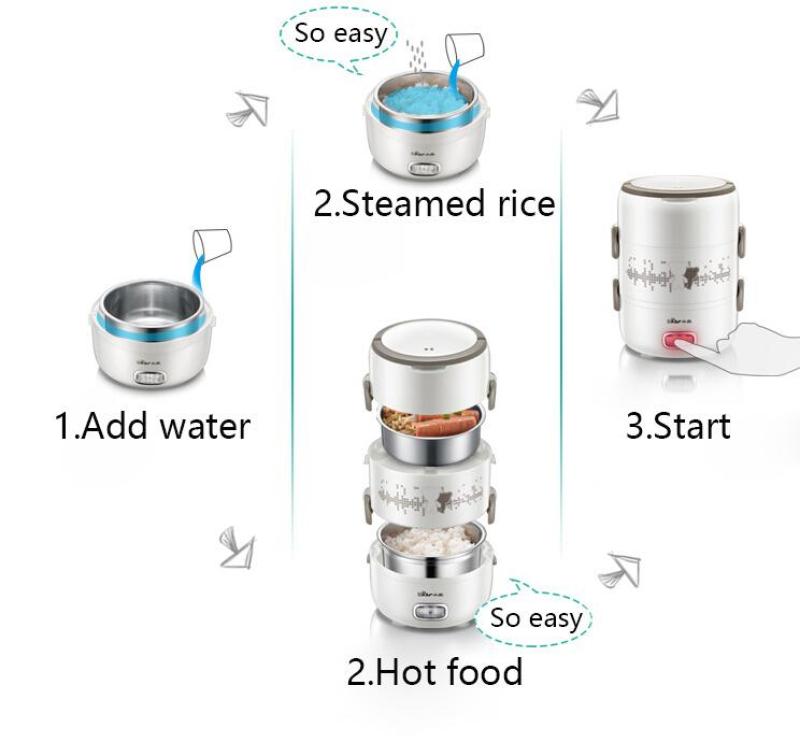 Bear DFH-S2358 2L Electric Lunch Box/ Mini Rice Cooker/ 2-Layer with 3 Bowls/ SG Plug with Safety Mark/ 1 Year SG Warranty